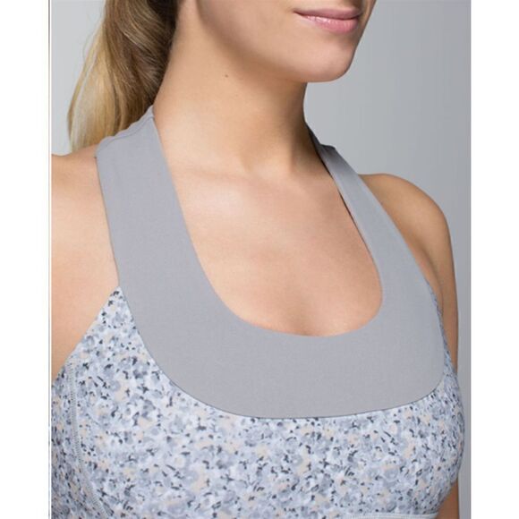 Lululemon Scoop Neck Tank Luon Petite Fleur Silver Spoon Ambient Grey Size 10 - Picture 5 of 14